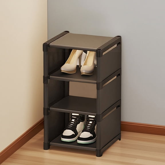 Eliaeconx Slim Shoe Rack, 4 Tier Space Saving Shoe Organizer, Freestanding Shoe Shelf for Entryway, Narrow Shoe Storage Cabinet, for Hallway, Dorm, Apartment, Black