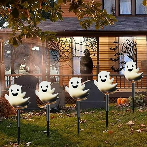 Eliaeconx Solar Halloween Ground Lights, LED Pumpkin Ghost Stake Lights, Waterproof Outdoor Decoration, for Yard Pathway Decor, Multicolor