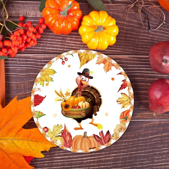 Eliaeconx Thanksgiving Paper Plates, 10 Count Fall Harvest Pattern Disposable Tableware, Pumpkin and Leaf, for Autumn Party and Holiday Celebration, Paper Plate