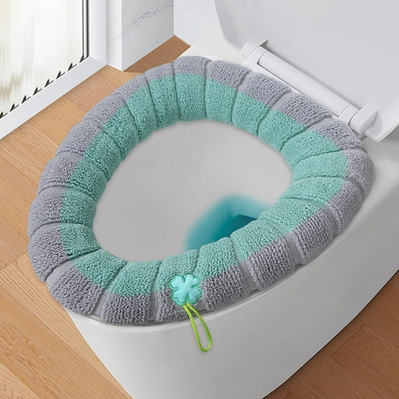 Eliaeconx Universal Toilet Seat Cover, Thickened Commode Cushion, Washable Toilet Mat, Soft Knitted Fabric with Handle, Quick-Release Toilet Ring for All Season Use, Green