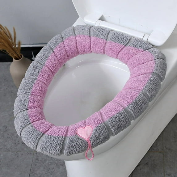 Eliaeconx Universal Toilet Seat Cover, Thickened Commode Cushion, Washable Toilet Mat, Soft Knitted Fabric with Handle, Quick-Release Toilet Ring for All Season Use, Pink