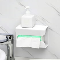 Eliaeconx Wall Mounted Tissue Box Holder, No Drill Paper Dispenser, Modern Storage Case for Bathroom and Kitchen Counter, White