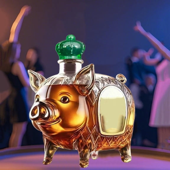 Eliaeconx Whiskey Bottle, 11oz Glass Liquor Bottle, Transparent Wine Decanter, Glass Container, Creative Pig Shape Design for Home Bar, Gift Giving, Clear