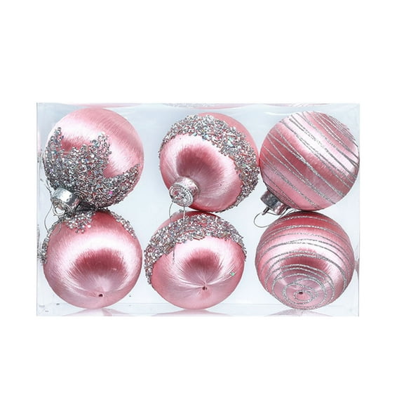 Eliaeconx White Christmas Ornament Balls, 6 Pack 2.5 Inch Velvet Tree Decorations, Multi Color Hanging Balls, for Xmas Tree, Party Festivities, Pink