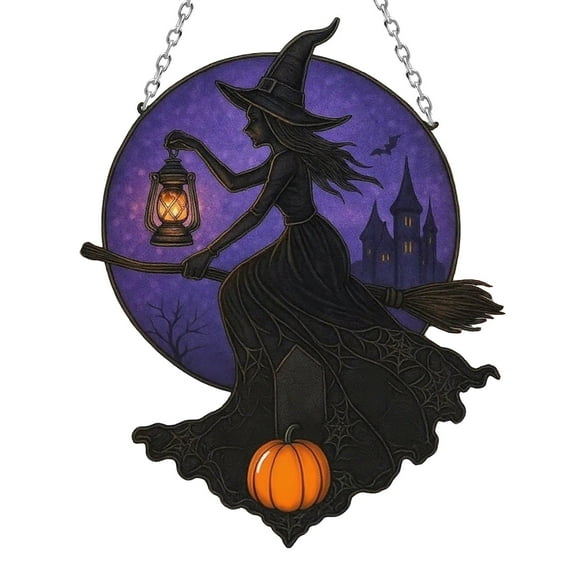 Eliaeconx Witch Themed Window Decor, Hanging Acrylight Catcher, Seasonal Home Accent for Kitchen, Living Room and Halloween Atmosphere, Black