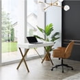 thumbnail image 1 of Elian Rectangular X-Leg MDF Desk with a Drawer, White/Gold, 1 of 8