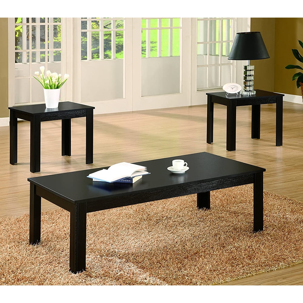 Black Solid Wood Rectangular Coffee Table Set