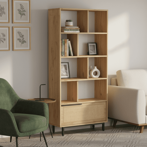 Elias Mid-Century Modern Open Display Shelf-Bookcase