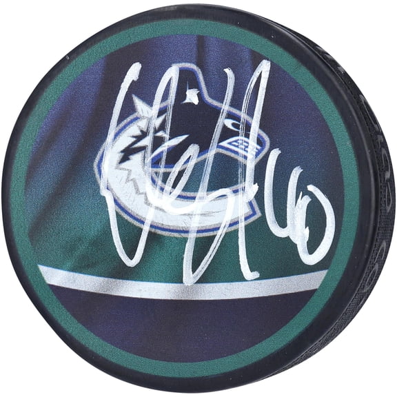Elias Pettersson Vancouver Canucks Autographed Reverse Retro Logo Hockey Puck - Fanatics Authentic Certified