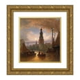 thumbnail image 1 of Elias Pieter van Bommel 15x16 Gold Ornate Wood Frame and Double Matted Museum Art Print Titled - A View of Amsterdam in the Moonlight, 1 of 4