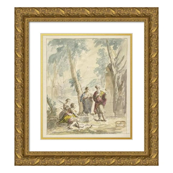 Elias van Nijmegen 15x17 Gold Ornate Wood Frame and Double Matted Museum Art Print Titled - Abraham Receives the Three Angels (1677 - 1755)