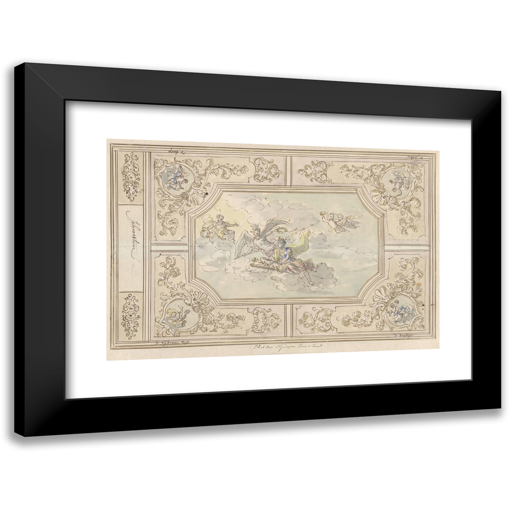 Elias van Nijmegen 18x13 Black Modern Framed Museum Art Print Titled - Design for a Ceiling Painting with Honor Crowned (1677 - 1755)