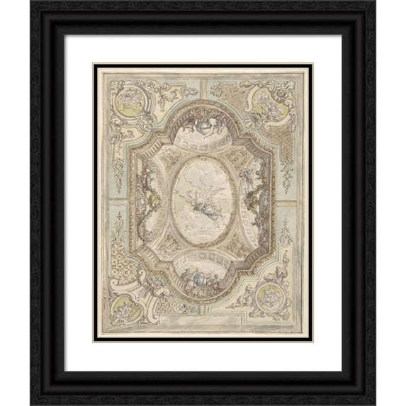 Elias van Nijmegen 20x24 Black Ornate Framed Double Matted Museum Art Print Titled: Design for a Ceiling Painting with a Central Performance of Aurora (1677 - 1755)