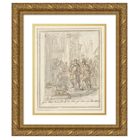 Elias van Nijmegen 20x24 Gold Ornate Framed and Double Matted Museum Art Print Titled - Paris is Welcomed to the Hof Van Menelaus (1677 - 1755)