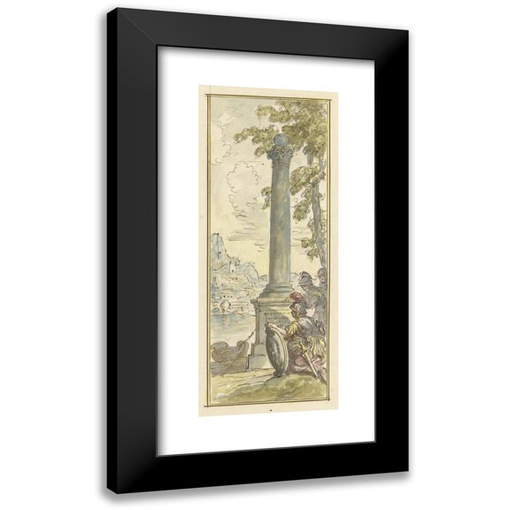 Elias van Nijmegen 8x14 Black Modern Framed Museum Art Print Titled - Rinaldo Reads the Miracles of the Island on the Column (1677 - 1755)