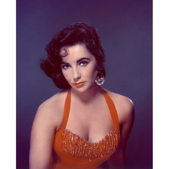 Eliazbeth Taylor - Red Dress / Blue Background Photo Print (8 x 10)