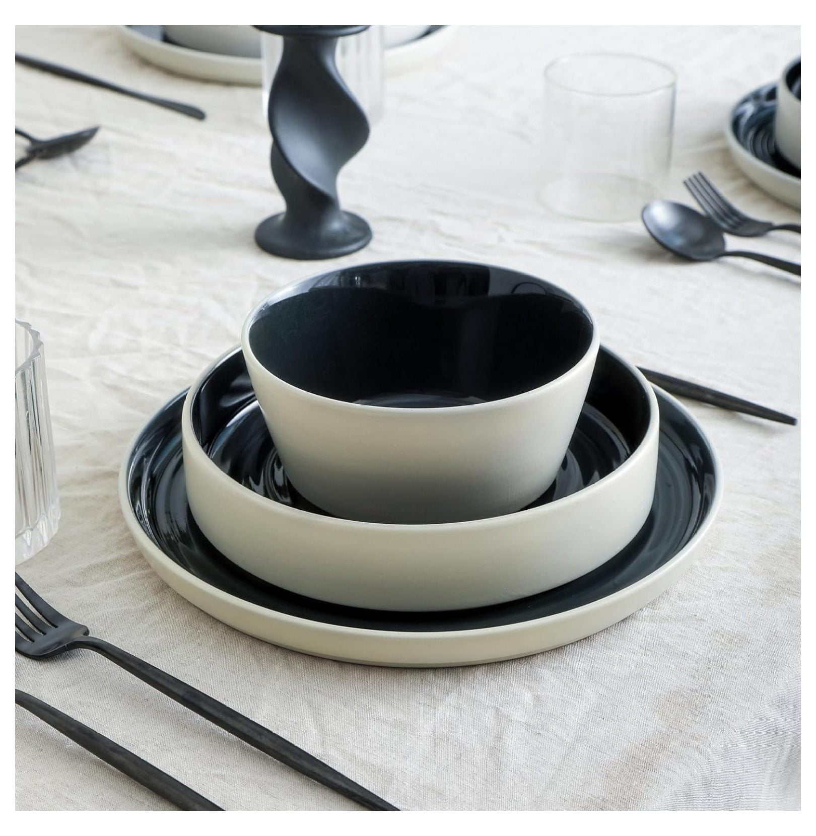 Elica 24-Piece Modern Dinnerware Set Stoneware, Plates and Bowl Sets ...