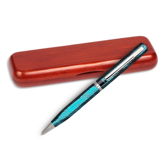 Elica Ball Pen - Turquoise with White Accents with Single Gift Box Rosewood