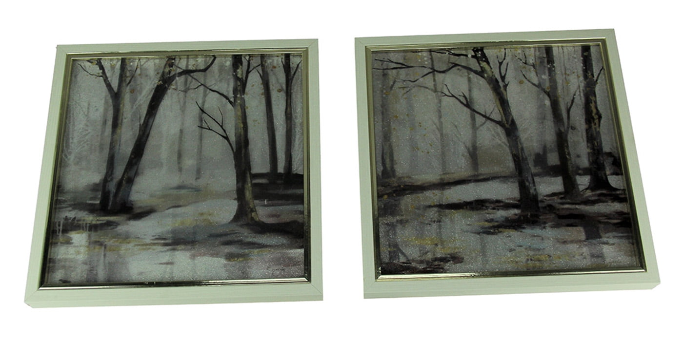 Elico LTD Set of 2 Winter Forest Framed Nature Art Prints 13 inches Square