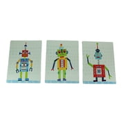 Elico LTD Set of 3 Mounted Bright Colorful Robot Art Prints - Ready To Hang