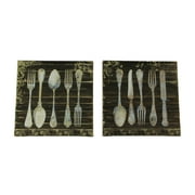 Elico LTD Vintage Finish Antique Silverware Canvas Wall Prints Set of 2