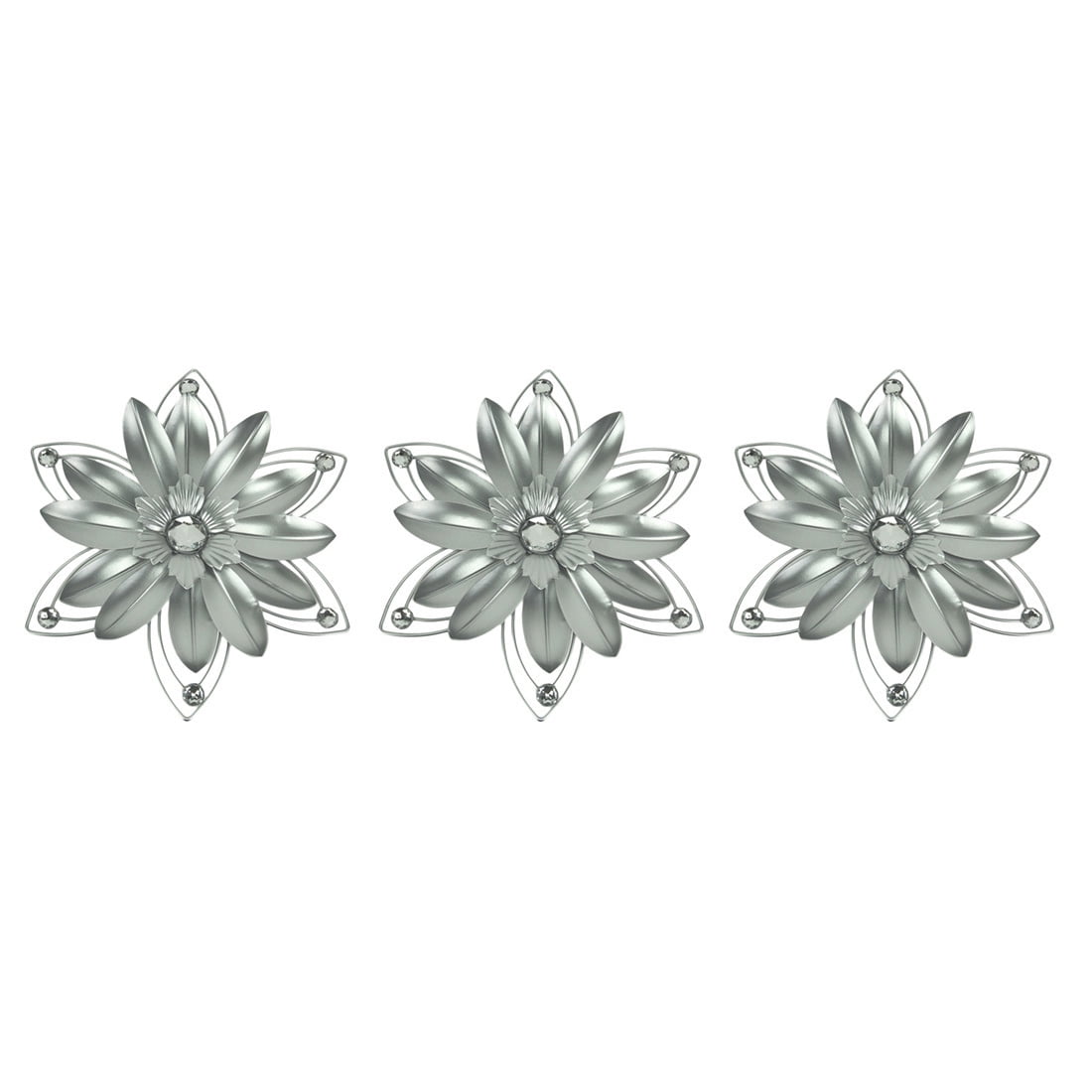 Elico Ltd. Jeweled 3D Metal Art Flower Wall Sculpture Set of 3 Silver