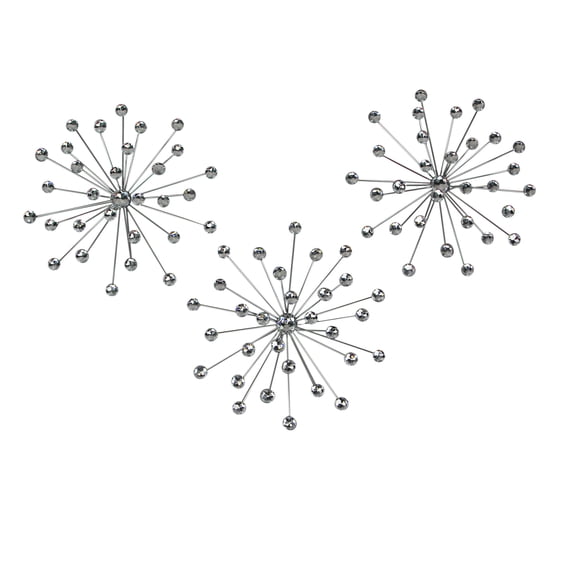 Elico Ltd. Zeckos Silver Metal Jeweled Starburst Hanging Wall Décor Set of 3
