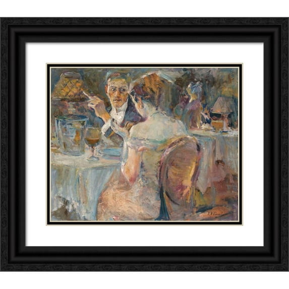 Elie Anatole Pavil 14x12 Black Ornate Wood Framed Double Matted Museum Art Print Titled: Evening in a Parisian Cafe