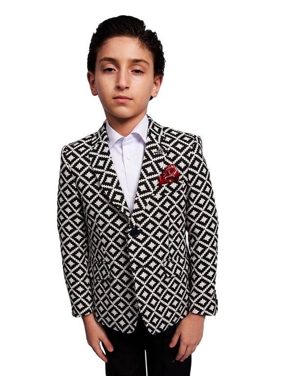 Boy's Stamp Boucle Blazers Sports Coat Jacket - BLACK, S/4