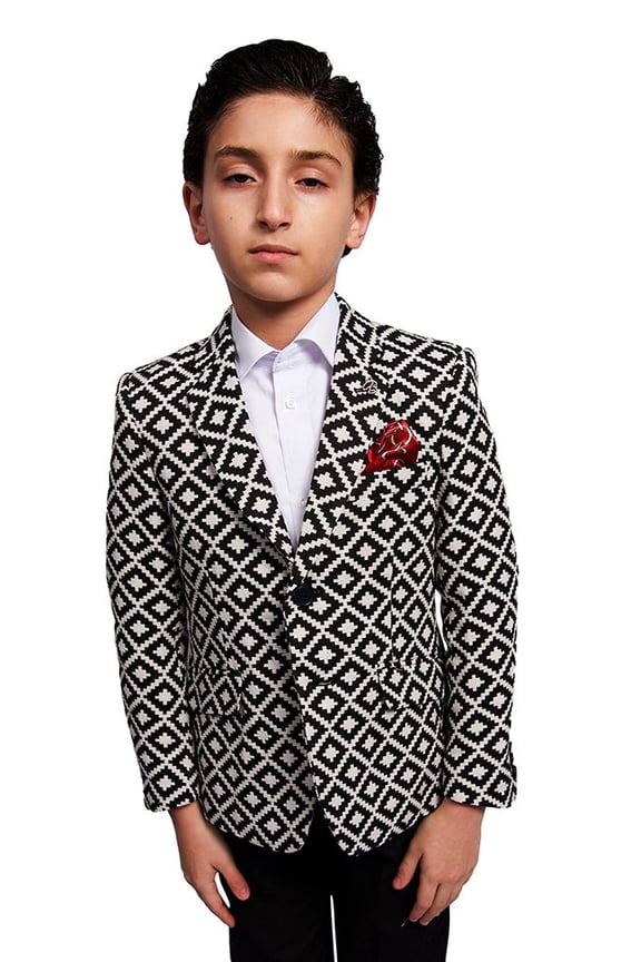 Boy's Black Postage Stamp Brocade Blazer Jacket