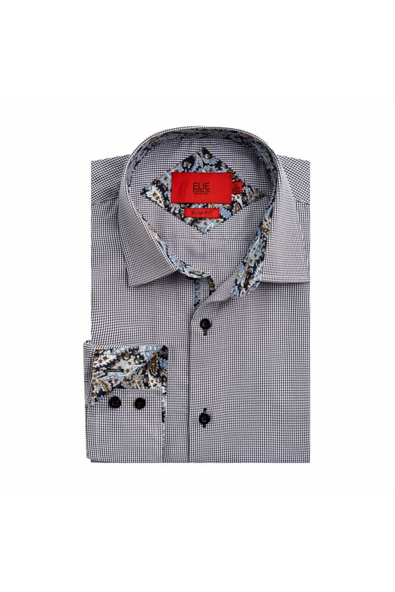 Boy's Black Slim Fit Houndstooth Dress Button-Down Shirt