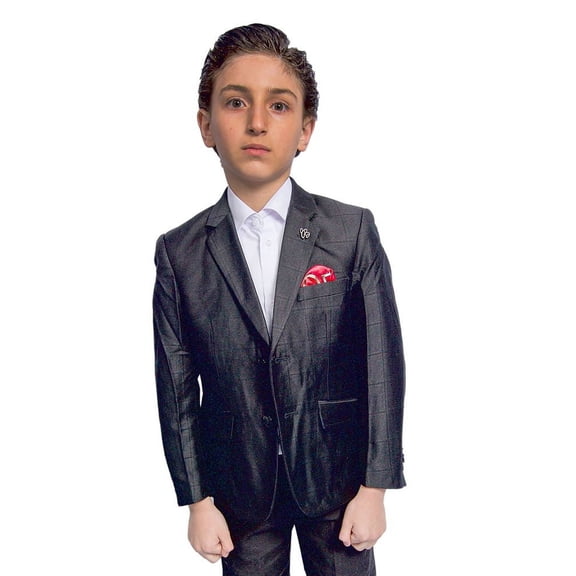Elie Balleh Boy's Black Solid Plaid Blazer Jacket
