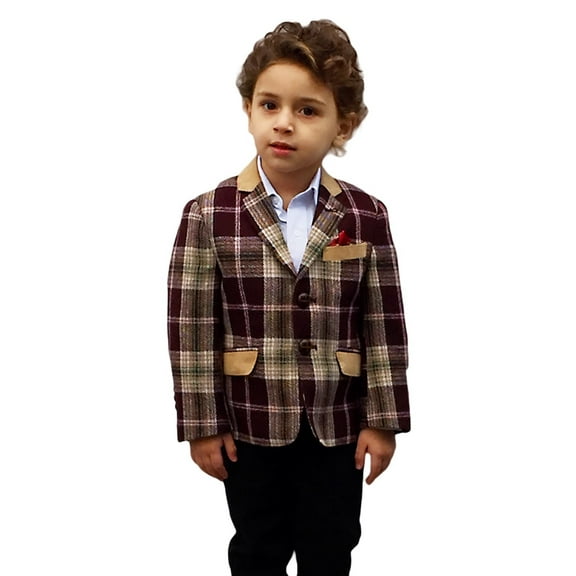 Elie Balleh Boy's Burgendy Plaid Blazer Jacket