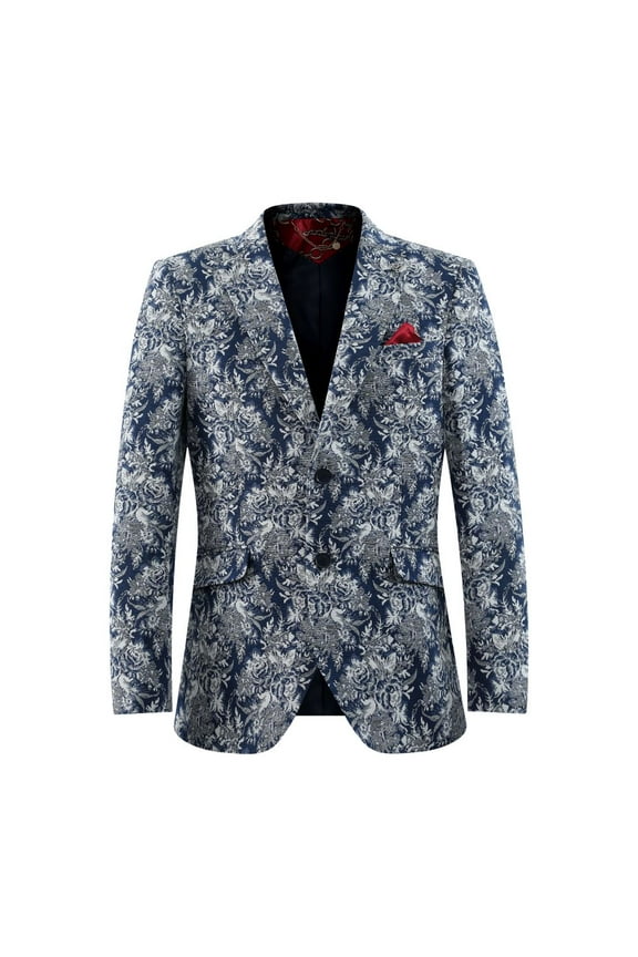 Boy's Floral Brocade Blazers Sports Coat Jacket NAVY - S/4