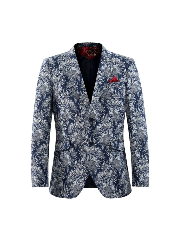 Boy's Floral Brocade Blazers Sports Coat Jacket NAVY - S/8