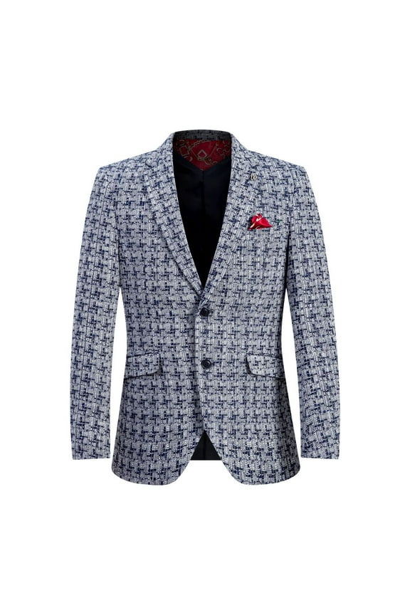 Boy's Hondtooth Brocade Blazers Sports Coat Jacket NAVY - M/10-12
