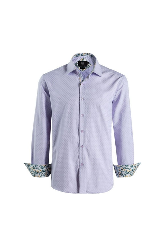 Boy's Lavender Slim Fit Jacquard Dot Button-Down Shirt