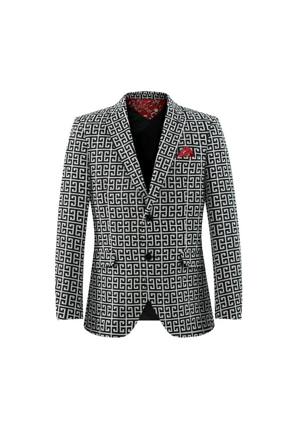 Boy's Logo Brocade Blazers Sports Coat Jacket BLACK - M/10-12
