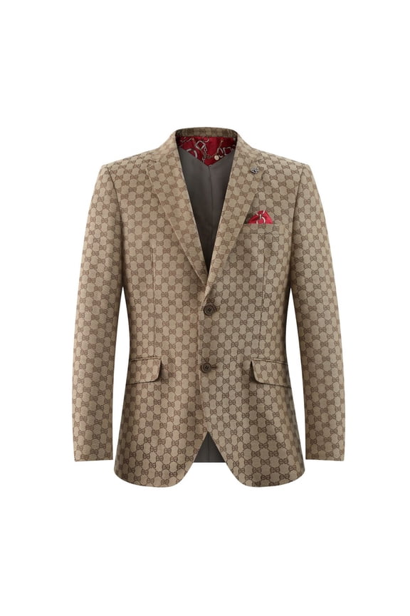 Boy's Logo Brocade Blazers Sports Coat Jacket BROWN - S/8