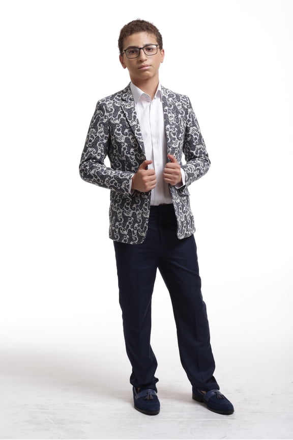 Boy's Navy Paisley Brocade Blazer Jacket