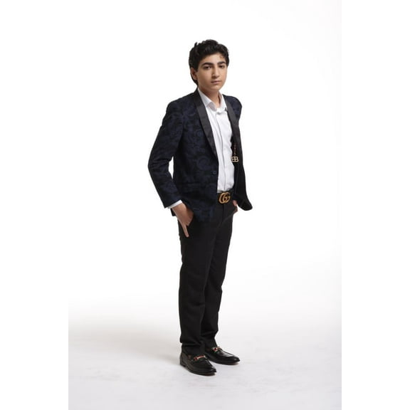Elie Balleh Boy's Navy Paisley Velvet Blazer Jacket