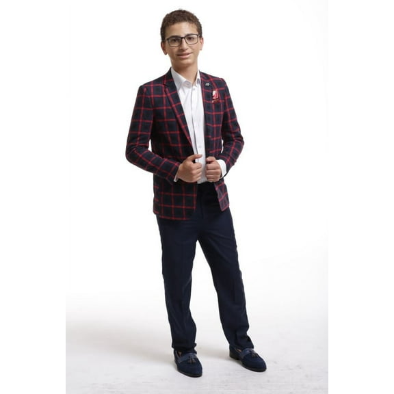 Elie Balleh Boy's Navy Plaid Blazer Jacket
