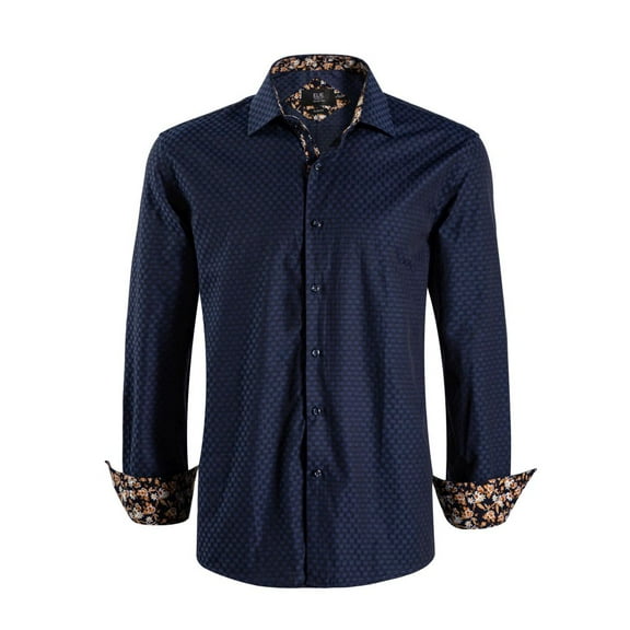 Elie Balleh Boy's Navy Slim Fit Jacquard Dot Button-Down Shirt