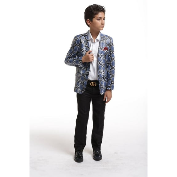 Elie Balleh Boy's Navy Sustainable Snake Skin Print Blazer Jacket