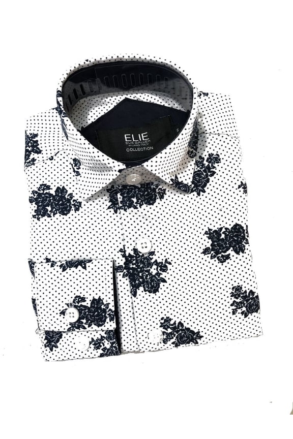 Boy's White Floral Print Button Down Shirt