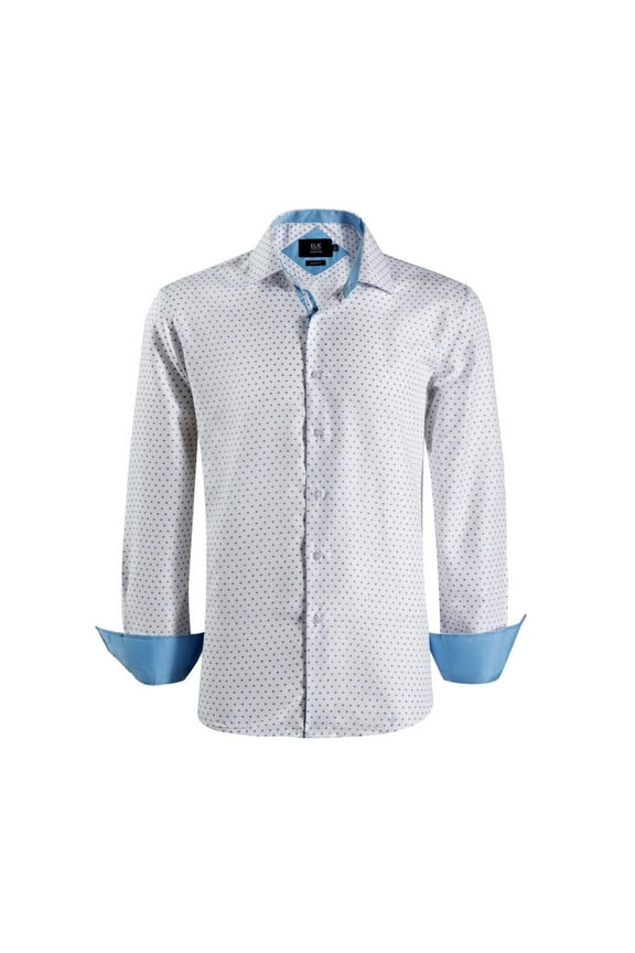 Boy's White Slim Fit Micro Ditsy Print Button-Down Shirt