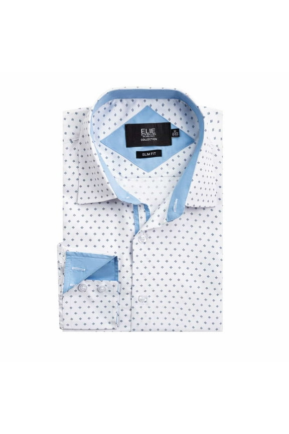 Boy's White Slim Fit Micro Ditsy Print Button-Down Shirt