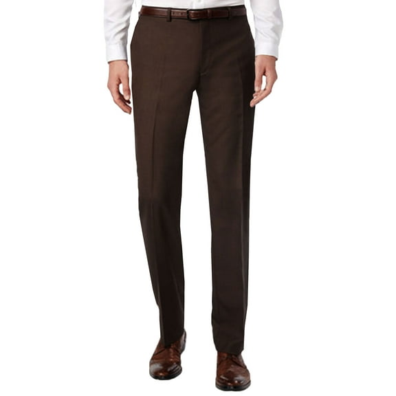 Elie Balleh Brown Solid Dress Men's Dress Pants Slacks