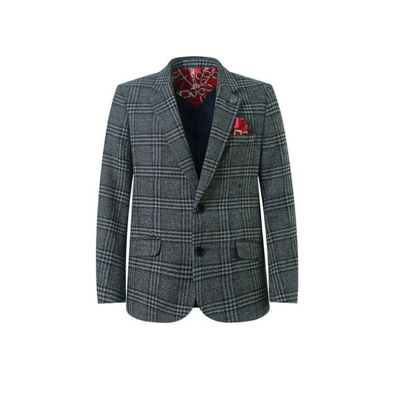 Elie Balleh Grey Boy's Slim Fit Windowpane Blazers Sports Coat Jacket
