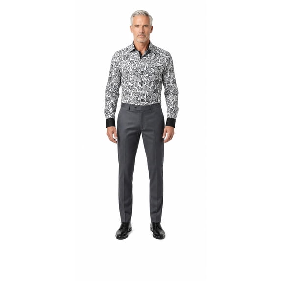 Elie Balleh Grey Solid Dress Men's Dress Pants Slacks